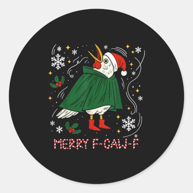 Merry Christmas Funny Raven Bird F-caw-f Xmas Holi Runder Aufkleber (Vorderseite)