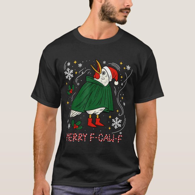 Merry Christmas Funny Raven Bird F-caw-f Xmas Holi T-Shirt (Vorderseite)