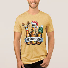 Merry Christmas Funny Reinbeer T-Shirt for Men Tri-Blend Shirt