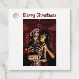Merry Christmas. Funny skeleton with woman Geschenkanhänger