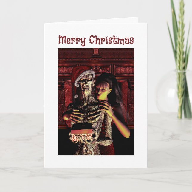 Merry Christmas. Funny skeleton with woman Karte (Vorderseite)