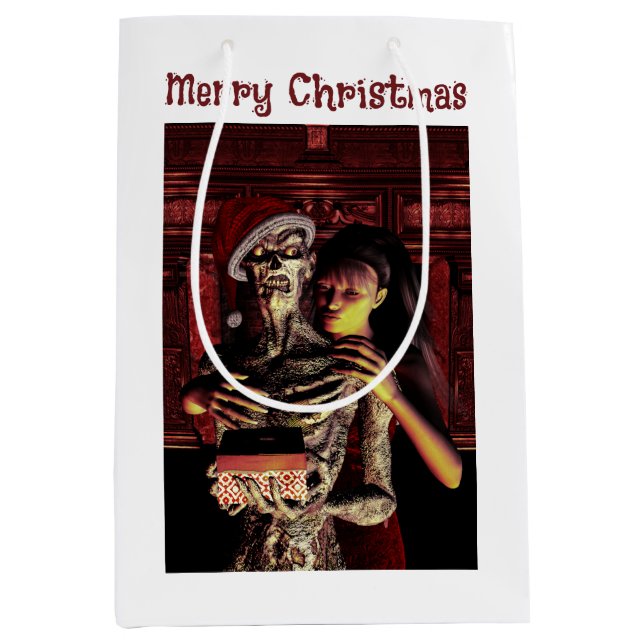 Merry Christmas. Funny skeleton with woman Mittlere Geschenktüte (Vorderseite)