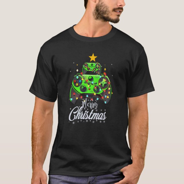 Merry Christmas Game Controller Tree Kid Adult Lig T-Shirt (Vorderseite)