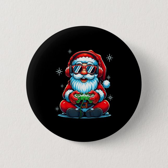 Merry Christmas Gamer Boys Mens Video Game Santa C Button (Vorderseite)