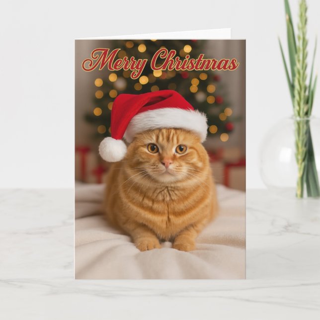 Merry Christmas – Ginger Cat by the Tree   Karte (Vorderseite)