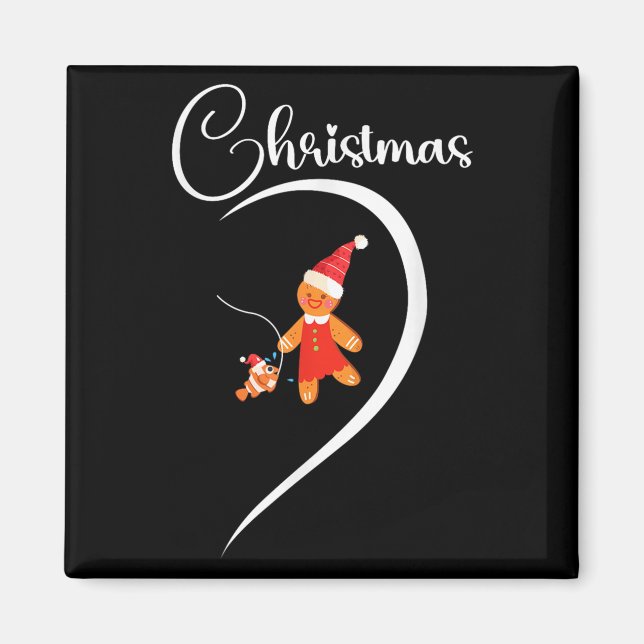 Merry Christmas Gingerbread Fishing Lover Couple C Magnet (Vorne)