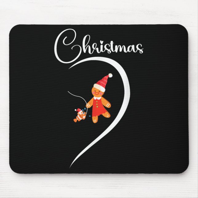 Merry Christmas Gingerbread Fishing Lover Couple C Mousepad (Vorne)