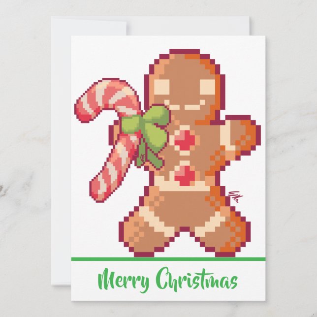 Merry Christmas, GingerBread man, pixel art  Karte (Vorderseite)