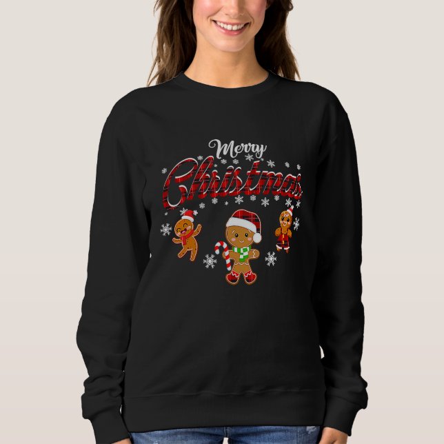 Merry Christmas Gingerbread Xmas Red Plaid Cookie  Sweatshirt (Vorderseite)