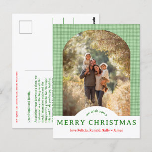 MERRY CHRISTMAS Gingham Holiday CUSTOM Arch FOTO Postkarte
