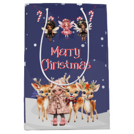 Merry Christmas Girl Reindeer Candy Cane Fairies Mittlere Geschenktüte