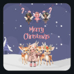 Merry Christmas Girl Reindeer Candy Cane Fairies Quadratischer Aufkleber<br><div class="desc">Hirsche und Feen sind Weihnachtshelfer,  behalt frohe Weihnachten oder ersetzen durch den Namen</div>