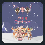 Merry Christmas Girl Reindeer Candy Cane Fairies Quadratischer Aufkleber<br><div class="desc">Hirsche und Feen sind Weihnachtshelfer,  behalt frohe Weihnachten oder ersetzen durch den Namen</div>