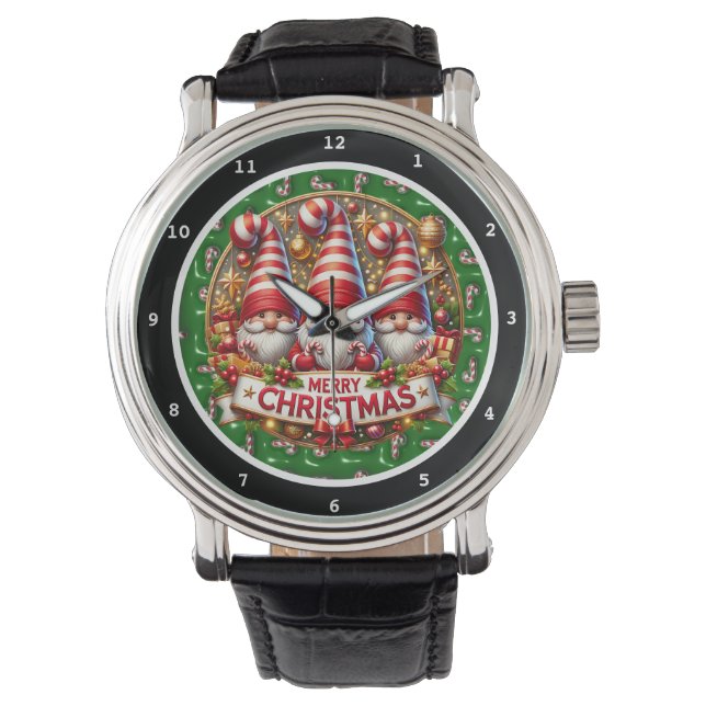 Merry Christmas Gnomes Decorative Armbanduhr (Vorderseite)