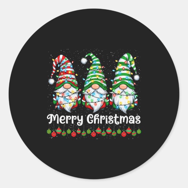 Merry Christmas Gnomes Light Family Gnome Xmas Mat Runder Aufkleber (Vorderseite)