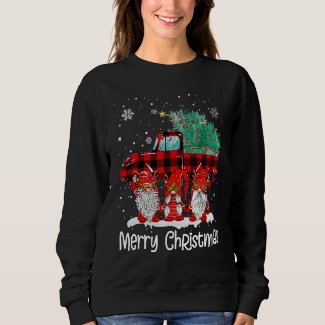 Merry Christmas Gnomes Santa Reindeer Plaid Truck  Sweatshirt (Vorderseite)