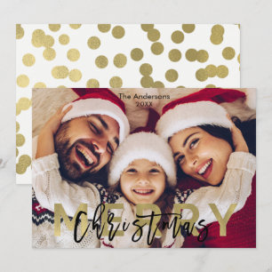 MERRY CHRISTMAS Gold Modernes Foto Picture Holiday Feiertagskarte