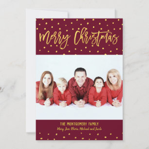 Merry Christmas Gold Script Dots Custom Foto Feiertagskarte