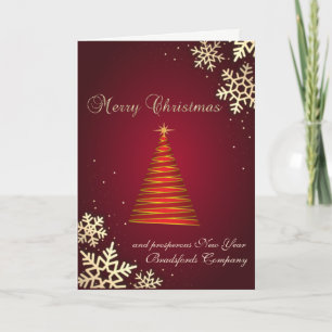 Merry Christmas,Gold Snowflakes,Red Christmas Tree Feiertagskarte