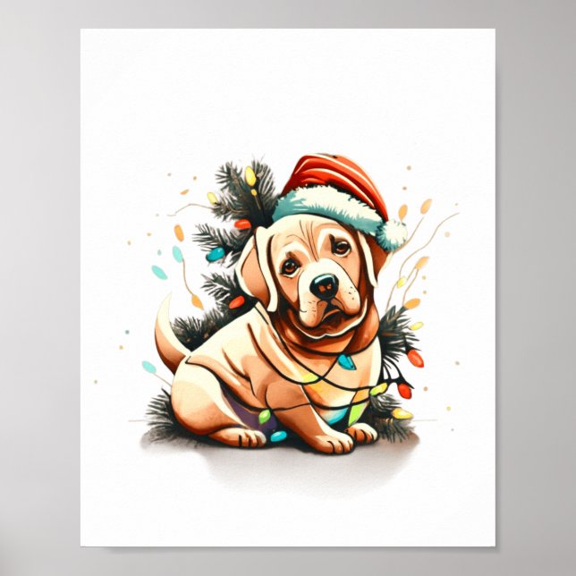 Merry Christmas Golden Retriever Puppy  Poster (Vorne)