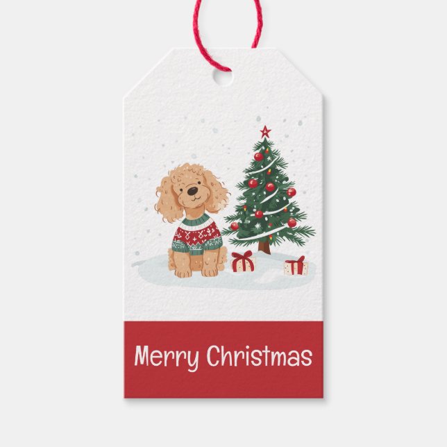 Merry Christmas Goldendoodle Dog Geschenkanhänger (Vorderseite)