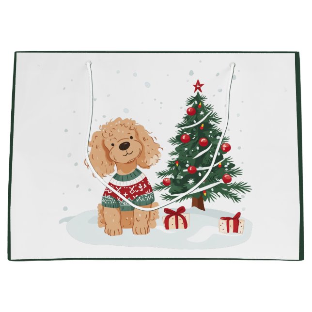 Merry Christmas Goldendoodle Dog Große Geschenktüte (Vorderseite)