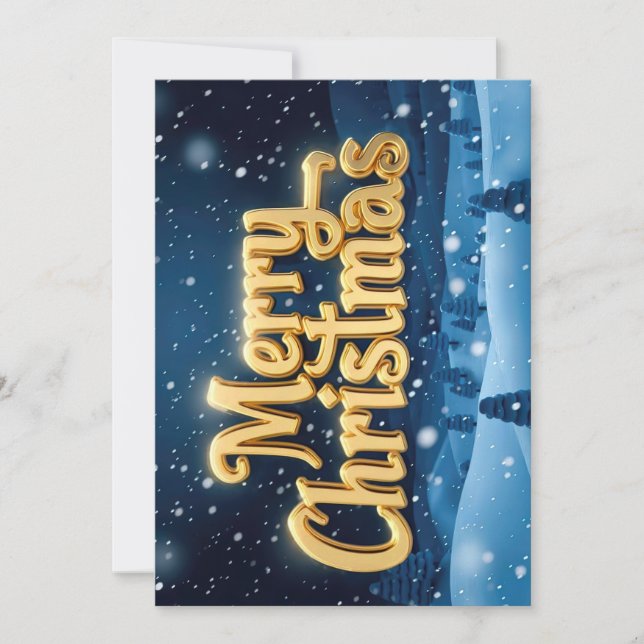  "Merry Christmas" goldene Schrift im Schnee Einladung (Vorderseite)