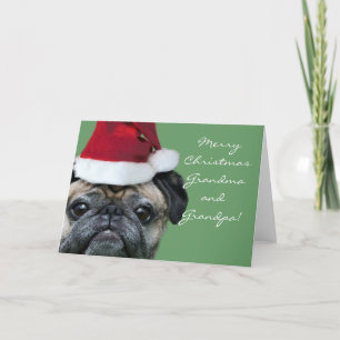 Merry Christmas Grandma  and Grandpa Pug  card Feiertagskarte