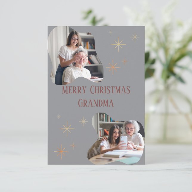 Merry Christmas Grandma – Card with Your Photos Dankeskarte (Stehend Vorderseite)