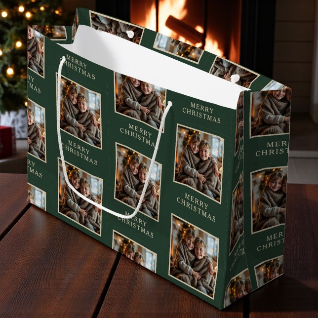 Merry Christmas Green Photo Holiday Große Geschenktüte (Von Creator hochgeladen)