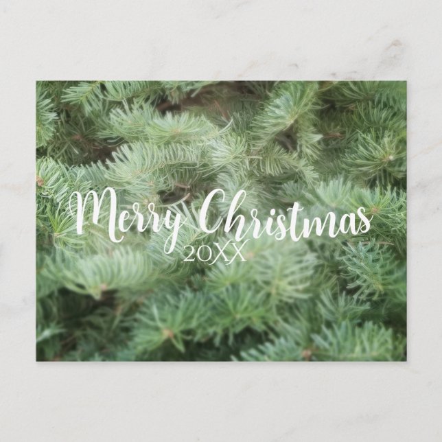 MERRY CHRISTMAS Green Pine Tree Holiday Feiertagspostkarte (Vorderseite)