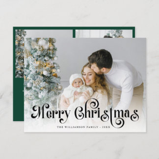 Merry Christmas Green Stylish Lettering Photo  Feiertagskarte