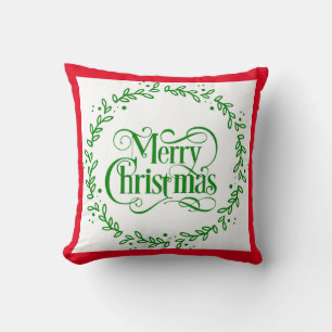 MERRY CHRISTMAS GREEN WREATH DURCH PILLOW KISSEN