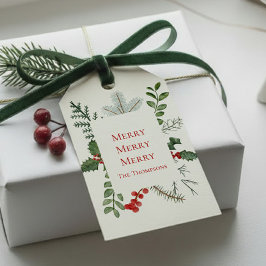 Merry (Christmas) Greenery & Berries Elegant Geschenkanhänger