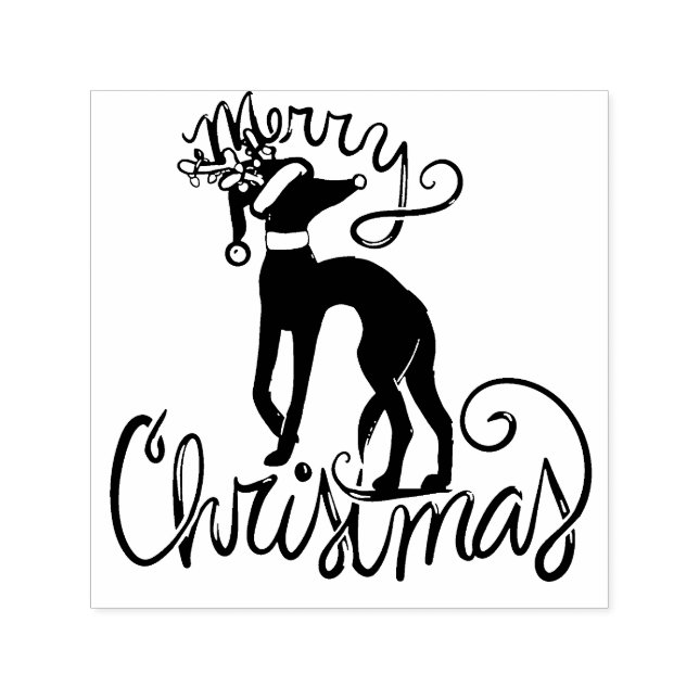 Merry Christmas Greyhound Reindeer Rubber Stamp Permastempel (Design)