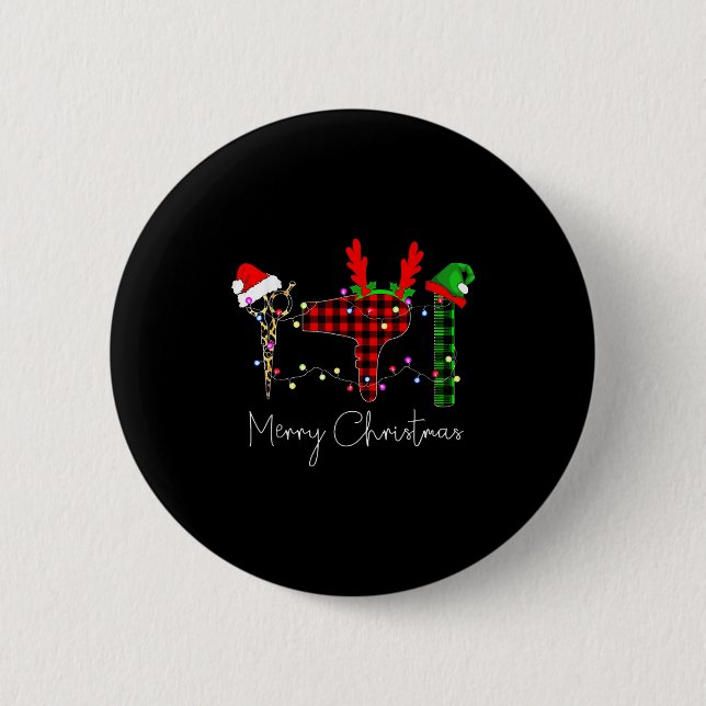 Merry Christmas Hairstylist Funny Tool Hairdresser Button (Vorderseite)