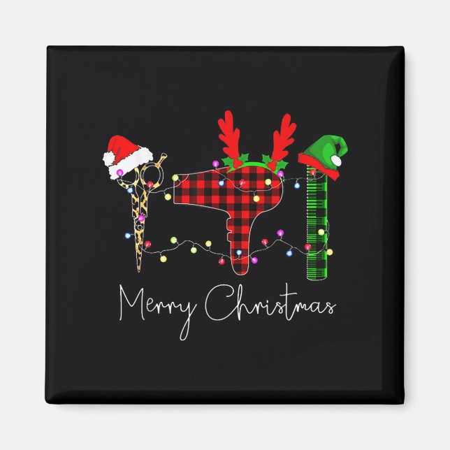 Merry Christmas Hairstylist Funny Tool Hairdresser Magnet (Vorne)