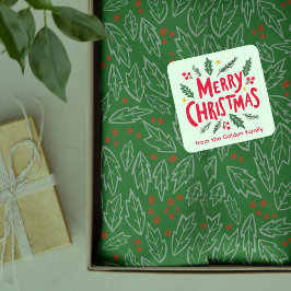 MERRY CHRISTMAS HandDrawn Holiday Whimsical CUSTOM Quadratischer Aufkleber