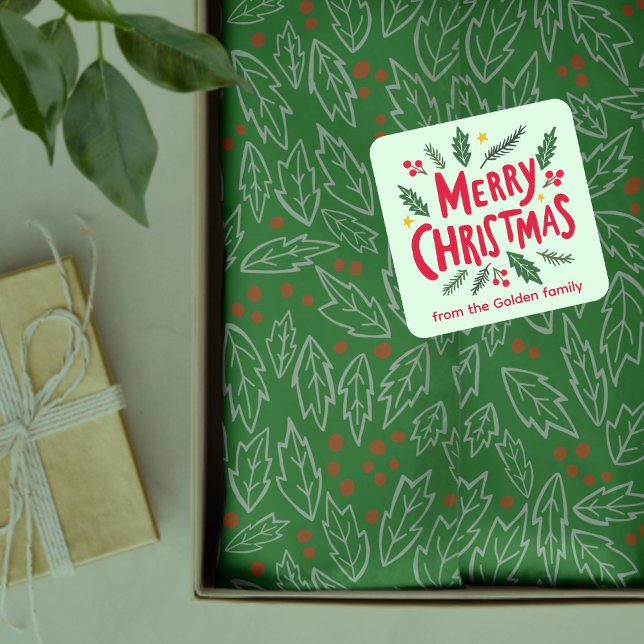 MERRY CHRISTMAS HandDrawn Holiday Whimsical CUSTOM Quadratischer Aufkleber (MERRY CHRISTMAS Hand-Drawn Holiday Whimsical CUSTOM TO FROM Square Sticker
)