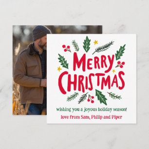MERRY CHRISTMAS HandGezeichnet CUSTOM-FOTO Feiertagskarte