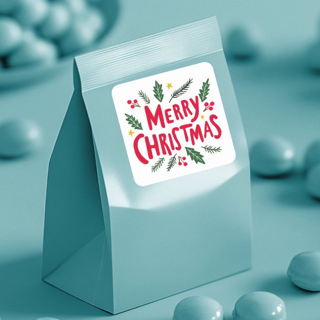 MERRY CHRISTMAS HandGezeichnet Urlaub Whimsical Ni Quadratischer Aufkleber (MERRY CHRISTMAS Hand-Drawn Holiday Whimsical Cute Square Sticker
)