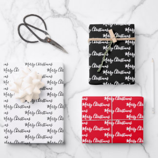 Merry Christmas  Handwriting White Black Red Geschenkpapier Set