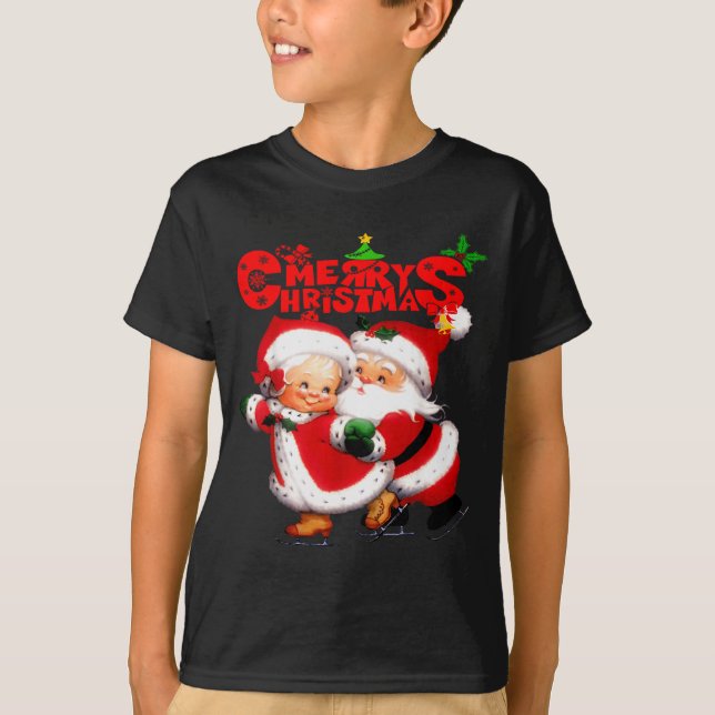 Merry Christmas - Happy Cute Mrs Claus And Mr Clau T-Shirt (Vorderseite)