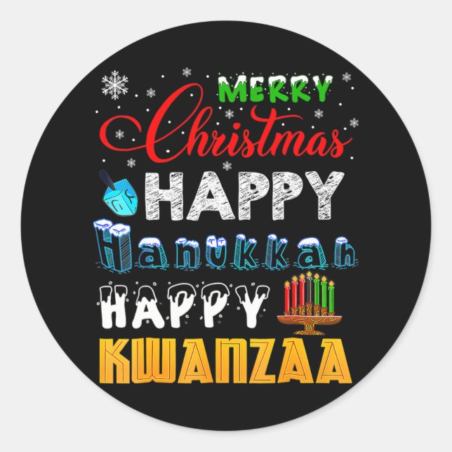 Merry Christmas Happy Hanukkah Happy Kwanzaa Runder Aufkleber (Vorderseite)