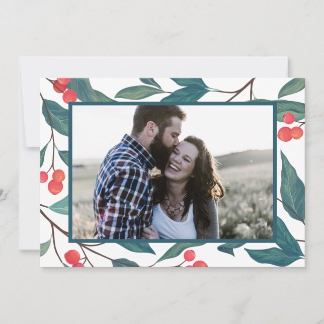 MERRY CHRISTMAS | Happy Holidays Watercolor Holly Einladung (Vorderseite)