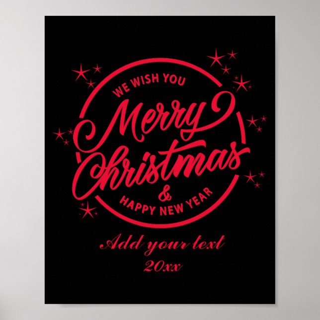 Merry Christmas Happy New Yea Red Tygraphy  Poster (Vorne)