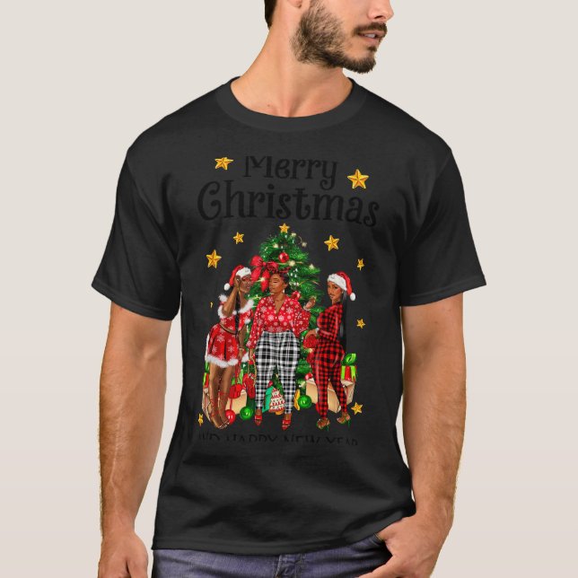 Merry Christmas Happy New Year African American Bl T-Shirt (Vorderseite)