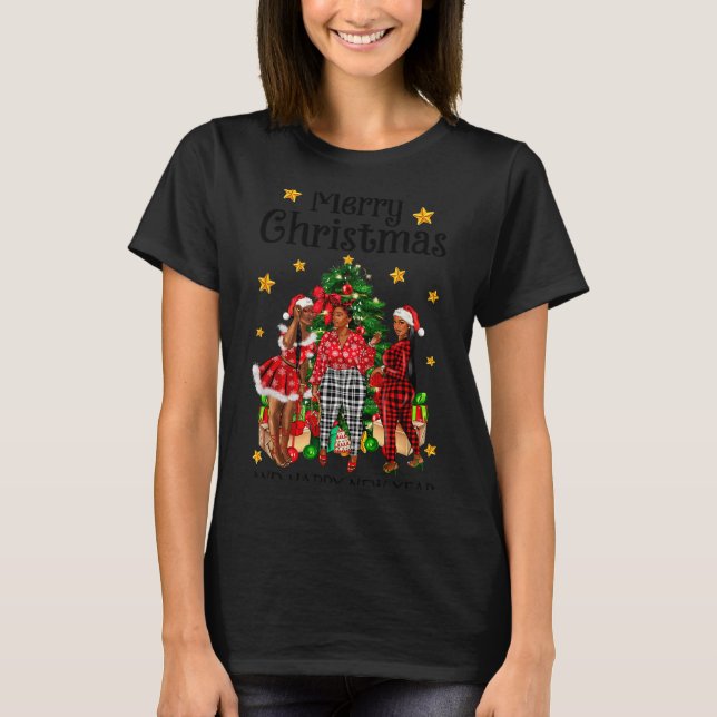 Merry Christmas Happy New Year African American Bl T-Shirt (Vorderseite)