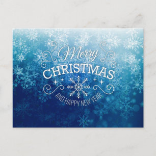 Merry Christmas & Happy New Year Blue Snowflakes Feiertagspostkarte