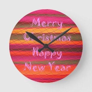 Merry Christmas Happy New Year Color Design Runde Wanduhr